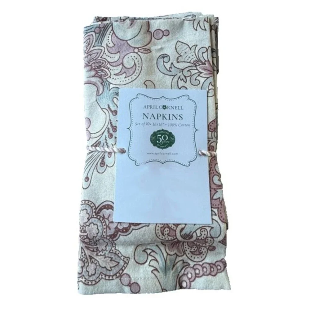 April Cornell Napkins Blue Pink Paisley French Country Garden Cotton Set of 10